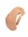 tan resin vagina chastity cage angled side view showing curved cage shape
