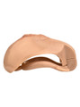 tan resin vagina chastity cage horizontal side view showing curved structure