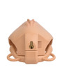 tan locking resin vagina chastity cage rear lock detail