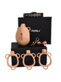 tan resin vagina chastity cage set with belt, rings, lock, keys, and gold plug displayed with black gift box