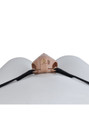 Deep Nude locking resin vagina chastity cage rear lock and belt connection detail on mannequin