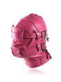 Rose Dominion full faux leather bondage hood with blindfold, mouth restraint, neck strap and three padlocks