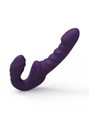 Purple liquid silicone triple-motor vibrator with curved shaft, short stimulation arm and textured centre