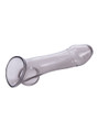 Crystal Black smooth curved penis sleeve shown from an angled rear view with flared base