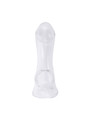 Crystal Clear hollow TPE penis sleeve shown upright with integrated support loop visible