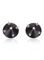 Pair of black round faux leather nipple pasties decorated with five silver alloy spikes.