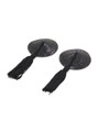 Angled view of black round nipple pasties with matching black tassels.