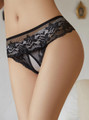 Black crotchless lace panties front view