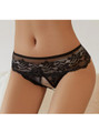 Black floral lace crotchless panties front view