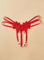 Red double pearl crotchless G-string front view