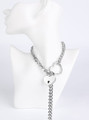 Silver heart lock collar displayed around neck form