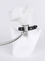 Black cat ear collar + chain leash displayed on neck form
