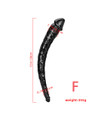 Extra long curved double-ended dildo measuring 38 cm (15 in) with 4.3 cm (1.7 in) large end and 2 cm (0.78 in) tapered end