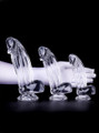 Clear realistic suction cup dildos with balls shown in Small, Medium and Large sizes