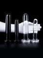 Black and clear Flexible Straight Dildos shown in different sizes against black background