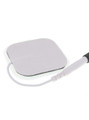 Close-up of reusable conductive E-Stim pad with attached connection socket