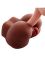 Deep brown realistic masturbator demonstrating penetration of the anal entrance
