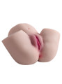 Angled front view of Bella realistic ass and pussy masturbator with two visible holes