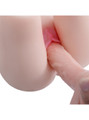 Kat poseable sex doll entrance shown in use between raised thighs