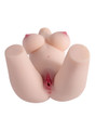 Paige sex doll lying back with poseable legs raised and both entrances visible