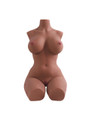 Mercedes brown skin torso sex doll seated on a white background