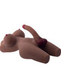 Tan ladyboy torso sex doll reclining with curvy body and 19 cm (7.5 in) flexible penis