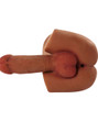 Tan compact male sex doll side view showing cock, balls and anal opening