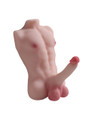 muscular male torso sex doll angled front view with realistic cock and balls