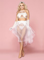 Ethereal bridal costume with sheer top revealing a hint of allure beneath the delicate fabric.