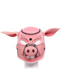 Front view of the pink neoprene pig hood, showcasing eye openings and snout detail
