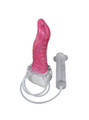 Luxe pink silicone dildo with inflation and squirt features, poised for a custom pleasure experience.