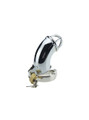 Side profile showing the snug fit and sleek design of the chastity device