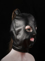 Side profile of the adjustable Obsidian Secret Hooded Mask against a contrast backdrop.