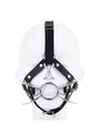 Black Vegan Leather Head Harness with Precision Mouth Opener