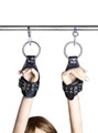 Vegan leather suspension wrist cuffs with metal ring detail