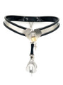 Empress Arcana stainless steel chastity belt front view with lock detail