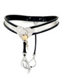 Empress Arcana stainless steel chastity belt front view with lock detail