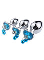 Blue Gem Bell Metal Butt Plug with Leash