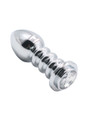 Polished zinc alloy large butt plug with spiral design, highlighting its sleek and shiny surface.