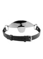 Master's Desire Stainless Steel Tongue Gag - Buckle Detail: Close-up of the secure buckle closure on the vegan leather strap.