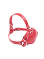 Side view of the red Adjustable Mouth Shaped Penis Gag with adjustable straps