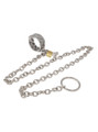 Stainless steel ball stretcher with sharp spikes, secured with lock and chain.