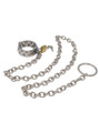 Stainless steel ball stretcher with sharp spikes and long chain, showcasing versatility.