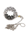 Stainless steel ball stretcher with sharp spikes and chain.