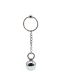Stainless steel cock ring with hanging weight and chain attachment.