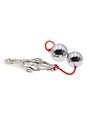 Adjustable clover clamps with dangling weights and vibrant red cords, perfect for BDSM