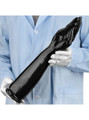 Side view of the black forearm dildo, highlighting its thick forearm and detailed fist design.