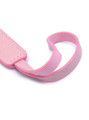 Close-up of the hand-distressed pink leather surface showing its detailed texture.