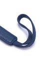 Navy leather paddle handle with wrist loop for secure handling.