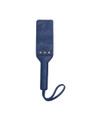 Navy blue double-layer leather paddle with textured finish, laying flat.